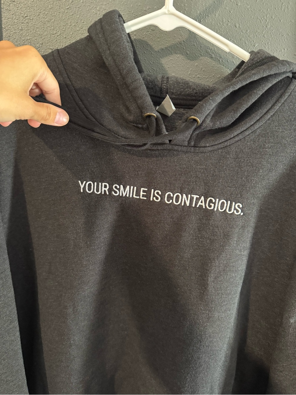 Charcoal Gray Hoodie Sweatshirt - "Your Smile Is Contagious"